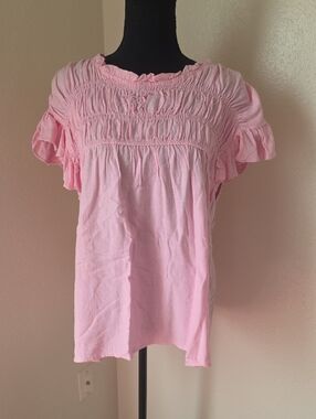 Smocked Ruffle Sleeve Pink Women’s Blouse